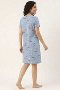Zivame Farm Lore Knit Cotton Knee Length Nightdress - Ashley Blue — thumbnail 3